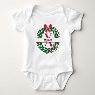 Christmas wreath Family Matching Name letter X Baby Bodysuit