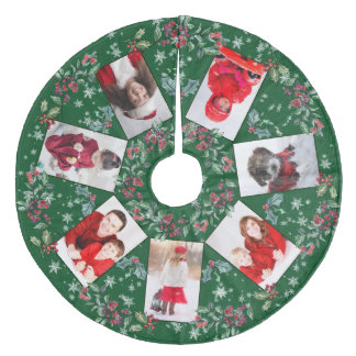 Christmas Wreath Family Photo Collage Green Fleece Tree Skirt