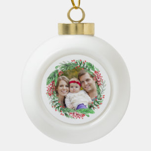 Christmas Wreath Family Photo Gift for Family Ceramic Ball Christmas Ornament