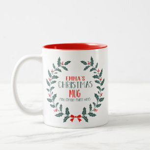 Christmas Wreath festive custom Mug with Name