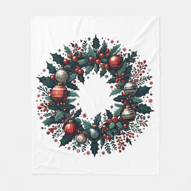 Christmas Wreath Fleece Blanket (Front)