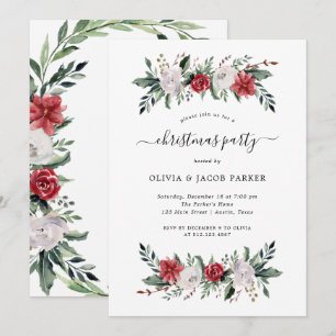 Christmas Wreath   Floral Christmas Party Invitation