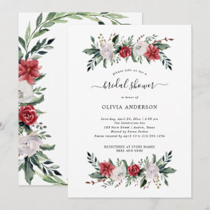 Christmas Wreath   Floral Holiday Bridal Shower Invitation