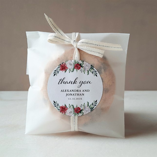 Christmas Wreath | Floral Holiday Wedding Classic  Round Sticker (Creator Uploaded)