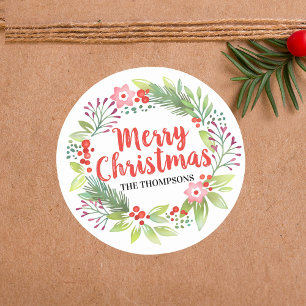Christmas Wreath Floral ticker Classic Round Sticker