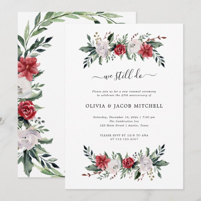 Christmas Wreath | Floral Wedding Vow Renewal Invitation (Front/Back)