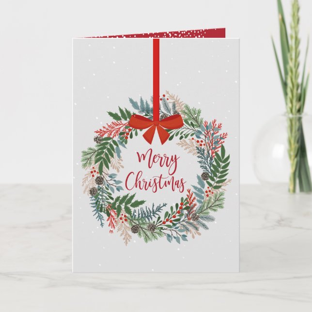 Christmas Wreath Folded Holiday Card (Front)