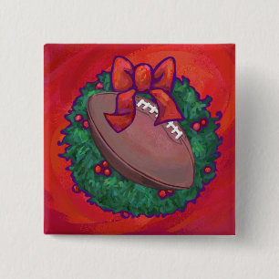 Christmas Wreath Football on Red 15 Cm Square Badge