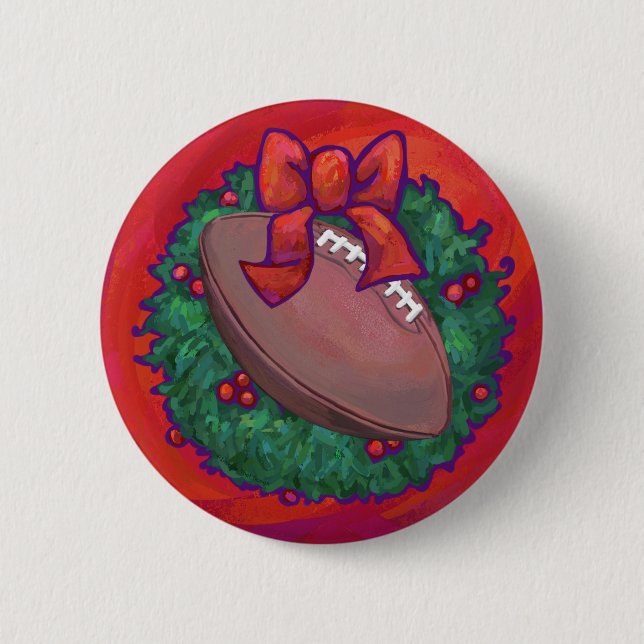 Christmas Wreath Football on Red 6 Cm Round Badge (Front)