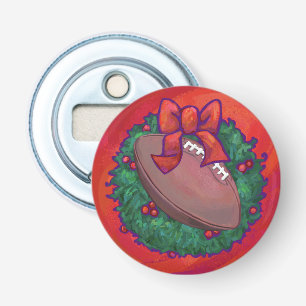 Christmas Wreath Football on Red Bottle Opener