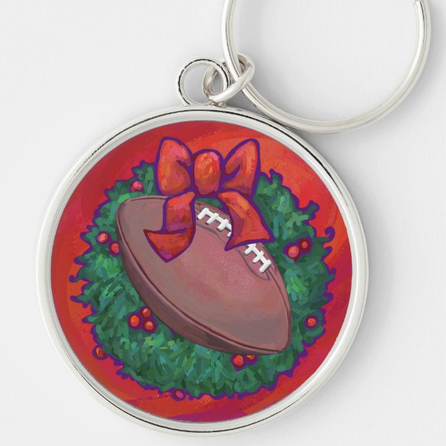 Christmas Wreath Football on Red Key Ring (Front)