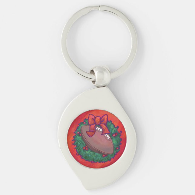 Christmas Wreath Football on Red Key Ring (Front)