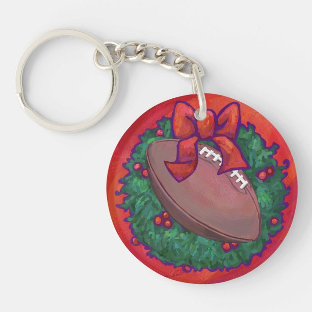 Christmas Wreath Football on Red Key Ring (Front)