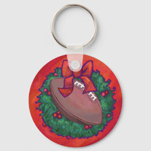 Christmas Wreath Football on Red Key Ring