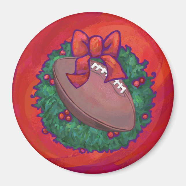 Christmas Wreath Football on Red Magnet (Front)