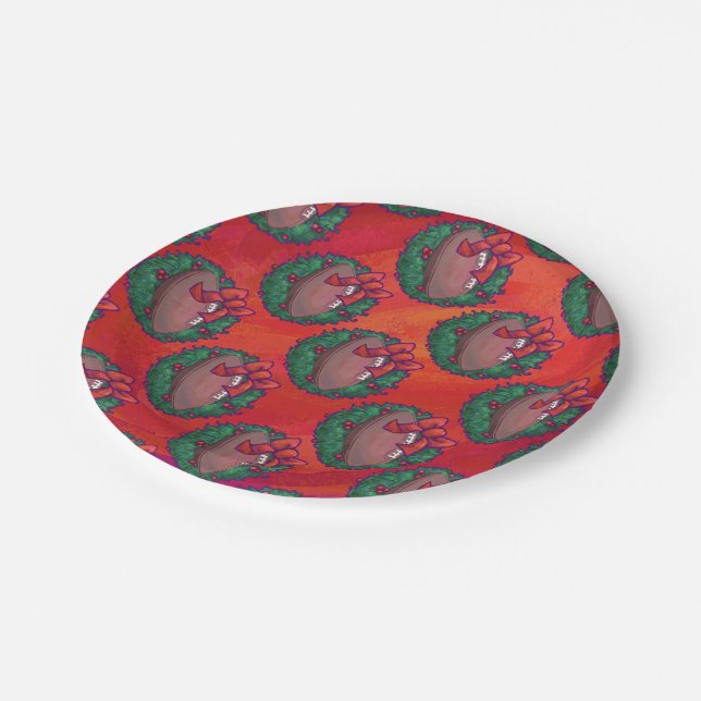 Christmas Wreath Football on Red Paper Plate (Angled)