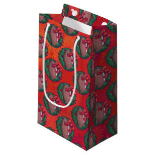 Christmas Wreath Football on Red Small Gift Bag