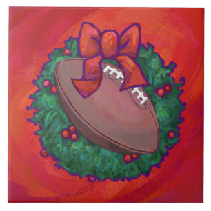 Christmas Wreath Football on Red Tile