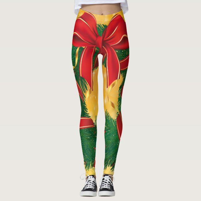 Christmas Wreath Fun Novelty Leggings (Front)