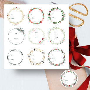 Christmas Wreath Gift Label Sticker 9pc Set