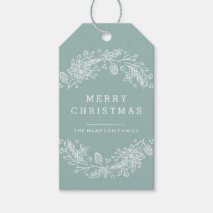 Christmas Wreath Gift Tag - Aqua