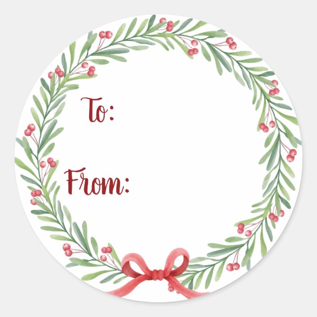 Christmas Wreath Gift Tag Stickers (Front)