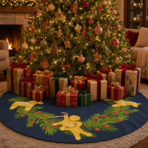 Christmas Wreath & Gingerbread Cookies Holiday Brushed Polyester Tree Skirt