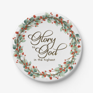 Christmas Wreath Glory to God Bible Verse Paper Plate