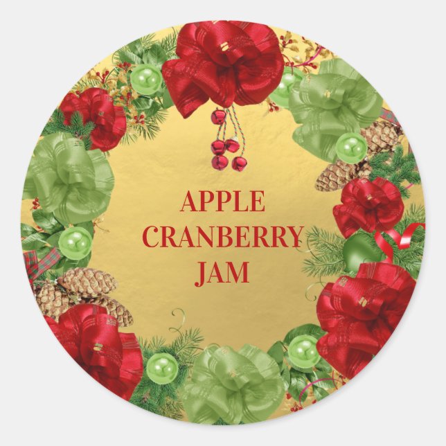 CHRISTMAS Wreath GOLD Baked Goods Cookies Canning Classic Round Sticker (Front)