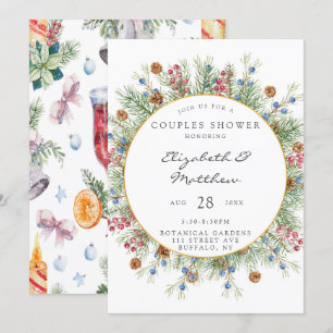 Christmas Wreath Gold Couples Shower Invitation