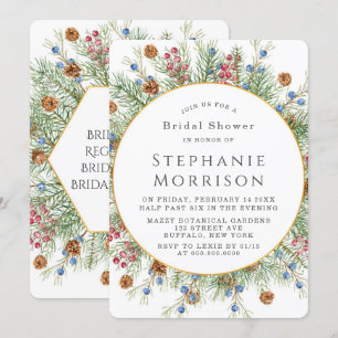 Christmas Wreath Gold Geometric Bridal Shower Invitation
