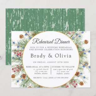 Christmas Wreath Gold Geometric Rehearsal Dinner Invitation