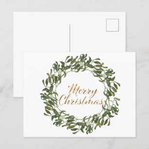 Christmas Wreath Green and God Merry Christmas Postcard