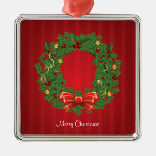 Christmas Wreath Green And Red Metal Tree Decoration