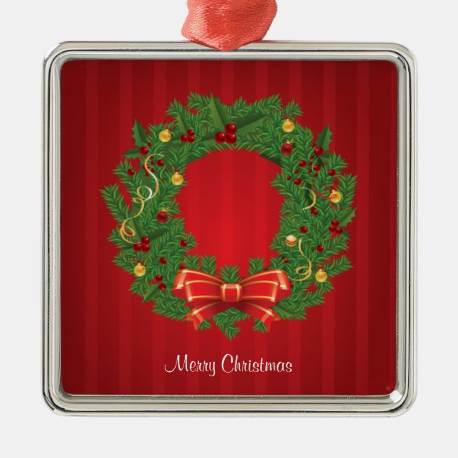 Christmas Wreath Green And Red Metal Tree Decoration (Front)