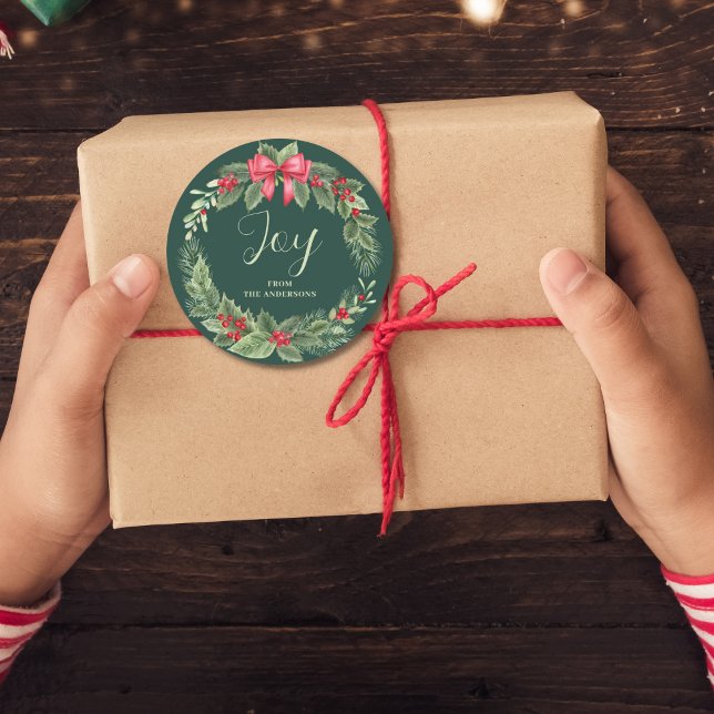 Christmas Wreath Green Joy Name Gift Tag (Creator Uploaded)