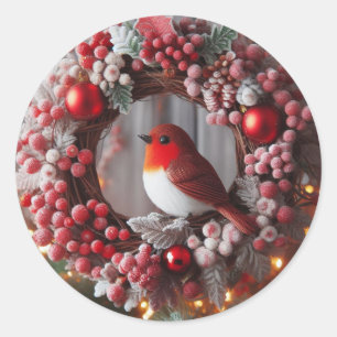 Christmas Wreath Greeting Card Embellishment Classic Round Sticker