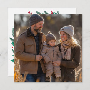 Christmas Wreath Hand-Drawn CUSTOM PHOTO  Holiday Card