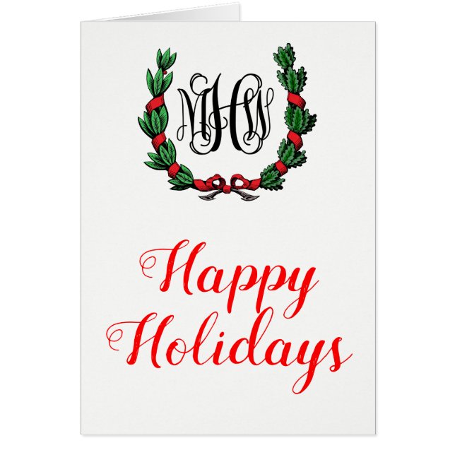 Christmas Wreath Happy Holidays Christmas Card (Front)