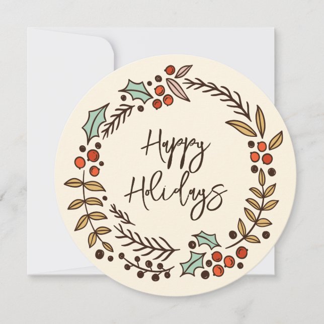 Christmas Wreath Happy Holidays Holiday Card (Front)