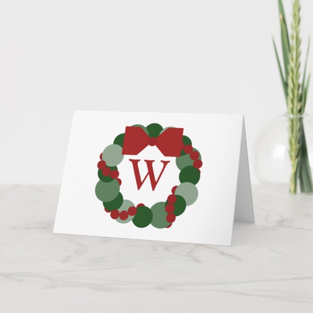 Christmas Wreath Holiday Card with Monogram (Front)
