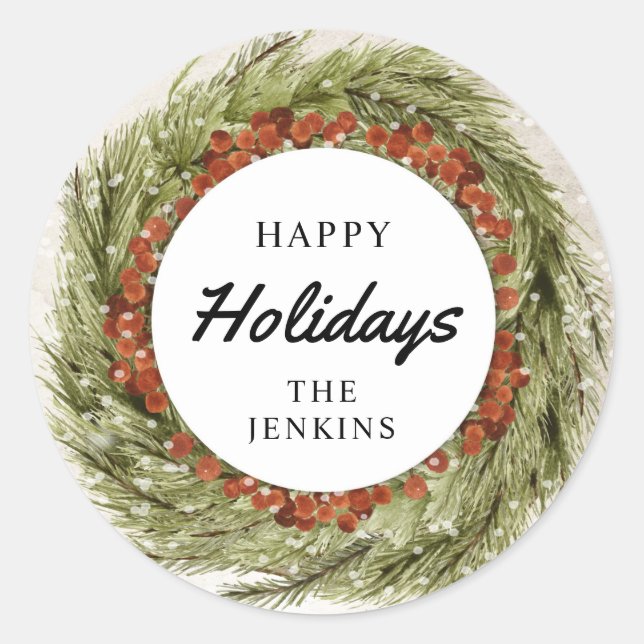 Christmas Wreath Holiday Envelope Invitation Seal (Front)