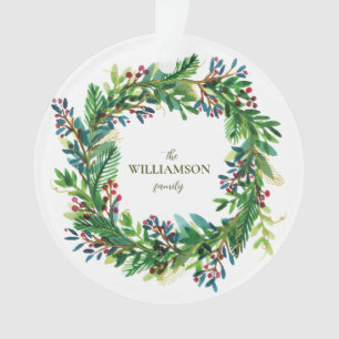 Christmas Wreath Holiday family name Holi Ornament