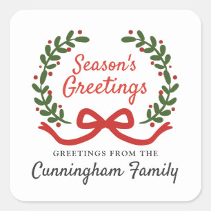 Christmas Wreath Holiday Greetings Square Sticker