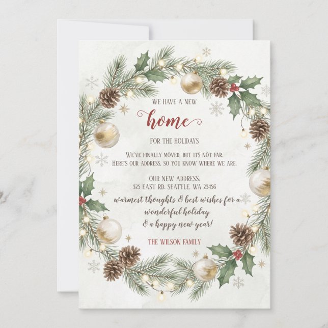 Christmas Wreath Holiday Moving Announcement (Front)