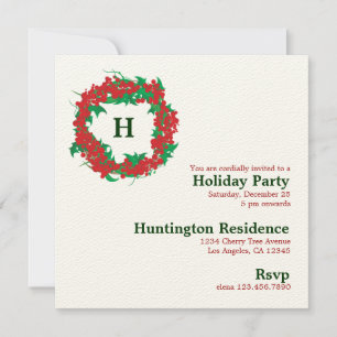 Christmas Wreath Holiday Party Invitation Card