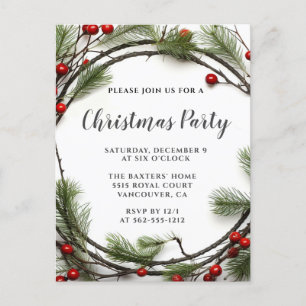 Christmas Wreath Holiday Party Invitation Postcard