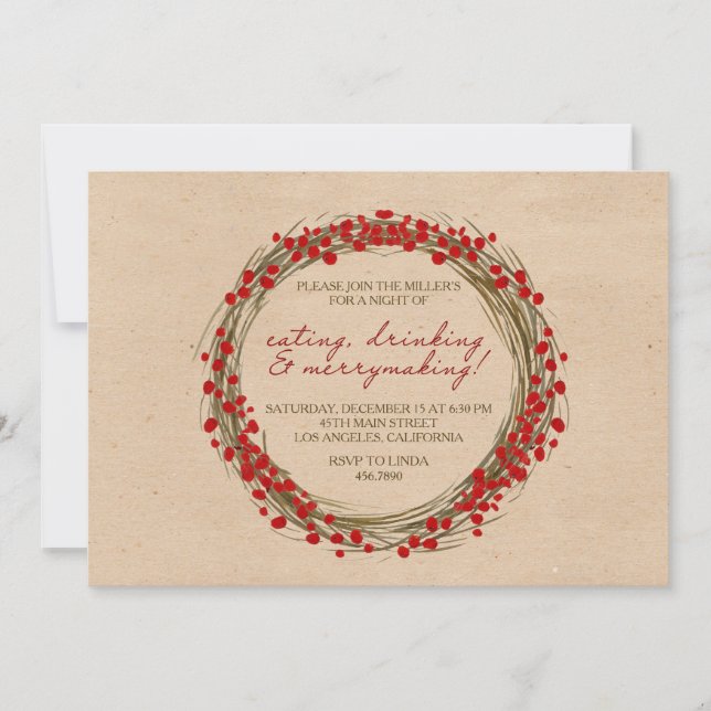 Christmas Wreath Holiday Party Invitations (Front)
