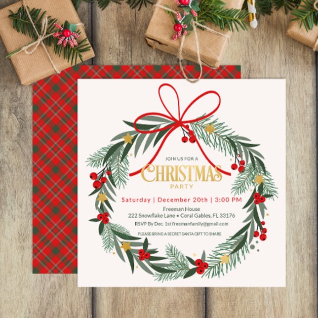 Christmas Wreath Holiday Party Invite (Simple Christmas Party Invitation)
