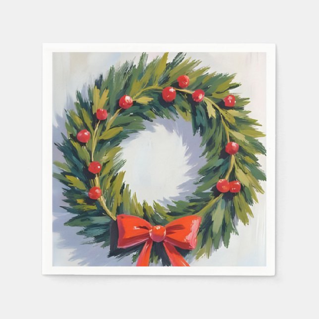 Christmas Wreath Holiday Party Painted Napkin (Front)